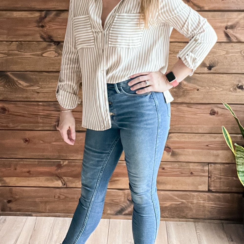 THE MONICA TAUPE BUTTON UP BLOUSE - Picture 5 of 10